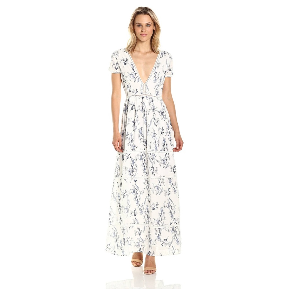 White, floral floor length dress, size M